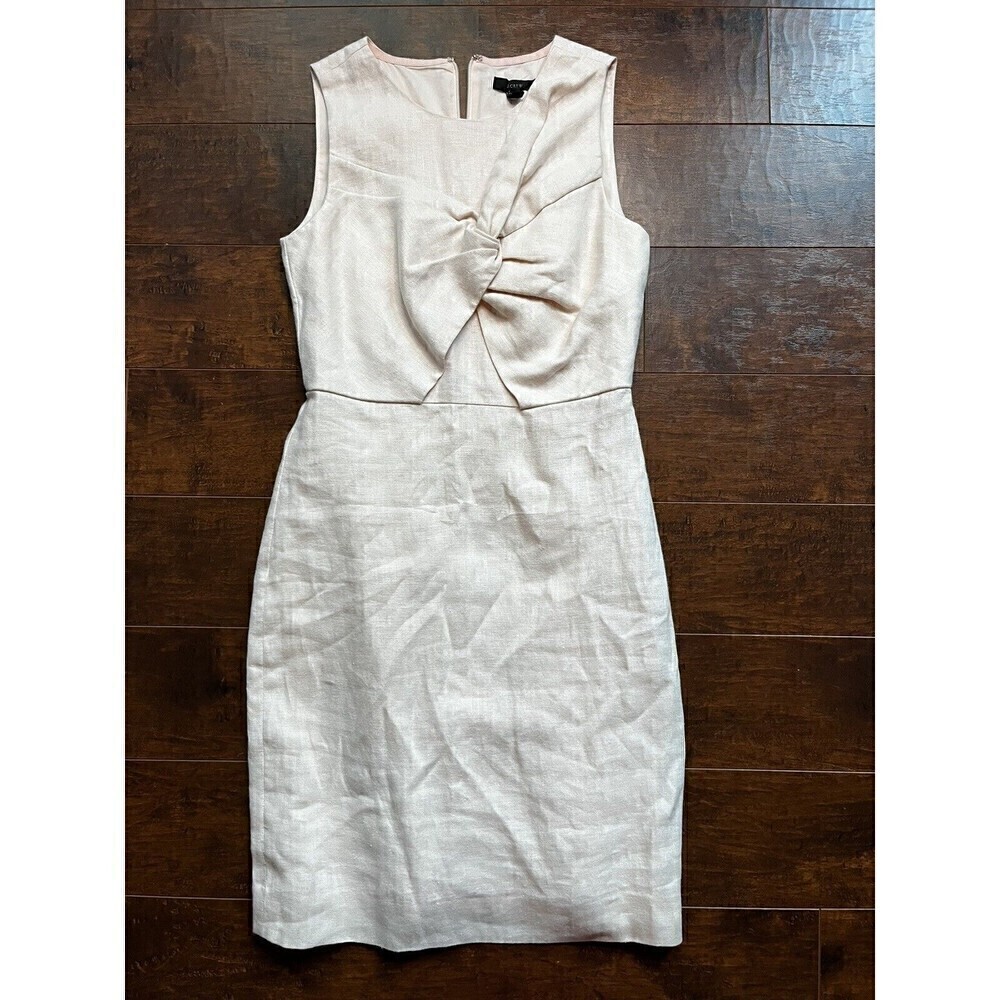 J. Crew Womens Drape Knot 100% Linen Sheath Light Pale Pink Cocktail Dress Sz 0
